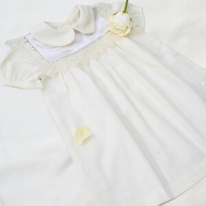 Cotton White and Lemon Self-Woven Frocks With Satin Lace Flaps – view 1