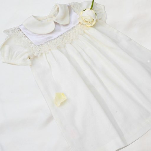 Cotton White and Lemon Self-Woven Frocks With Satin Lace Flaps – alternate view