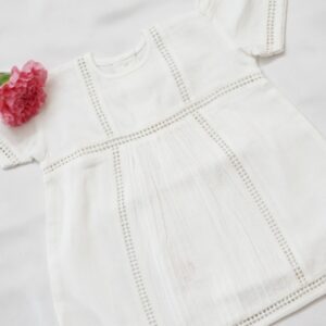 White Plain Frock With Pintucks & Connecting lace