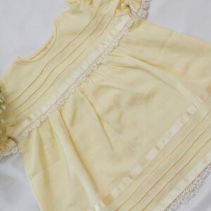Cotton Self Woven Frocks in Lemon &White With Fine Pintucks, Lace & Ribbon – view 2