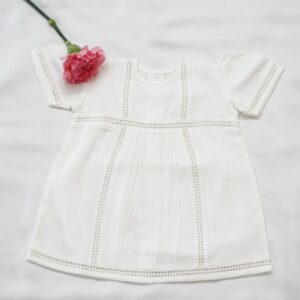 White Plain Frock With Pintucks & Connecting lace – view 1