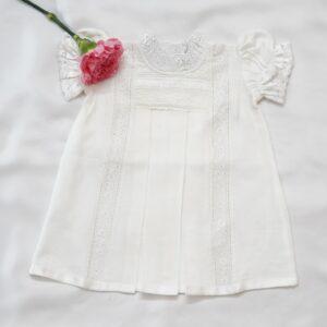 White Self-Woven Cotton Frocks  With Victorian Necks & Box Pleate – view 2