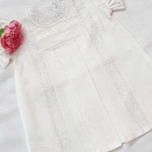 White Self-Woven Cotton Frocks  With Victorian Necks & Box Pleate