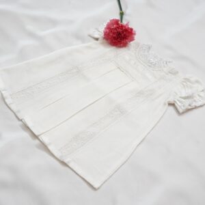 White Self-Woven Cotton Frocks  With Victorian Necks & Box Pleate – view 1