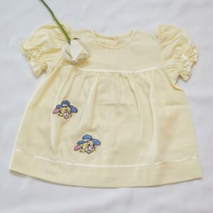 Cotton Self Woven Frocks in Lemon &White With Embroideries (3-6 Years)