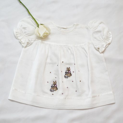 Cotton Self Woven Frocks in Lemon &White With Embroideries (3-6 Years) alternate