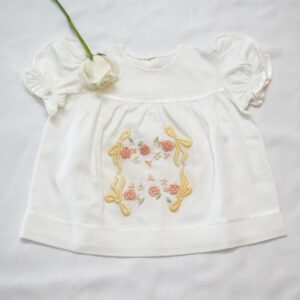 Cotton Self Woven Frocks in Lemon &White With Embroideries (3-6 Months) – view 2
