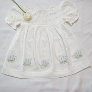Cotton Self Woven Frocks in Lemon &White With Embroideries (2-3 Years)