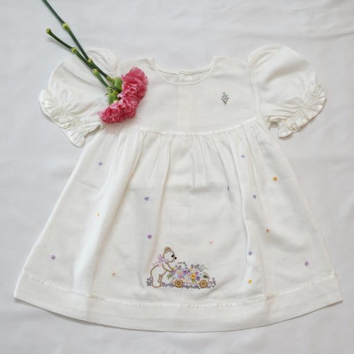 Cotton Self Woven Frocks in Lemon &White With Embroideries (2-3 Years) alternate