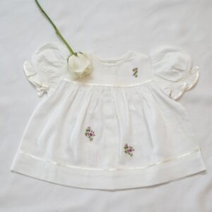 Cotton Self Woven Frocks in Lemon &White With Embroideries (0-3 Months) – view 3