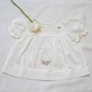Cotton Self Woven Frocks in Lemon &White With Embroideries (0-3 Months) – view 4