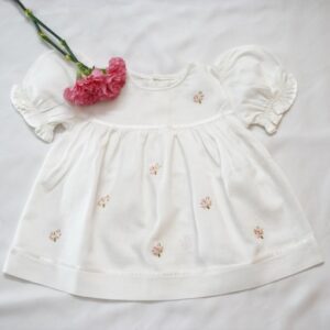 Cotton Self Woven Frocks in Lemon &White With Embroideries (6-12 Years)