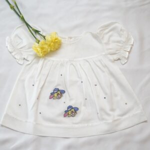 Cotton Self Woven Frocks in White With Embroideries (6-12 Months) – view 1
