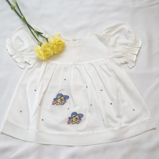 Cotton Self Woven Frocks in Lemon &White With Embroideries (6-12 Years) – alternate view