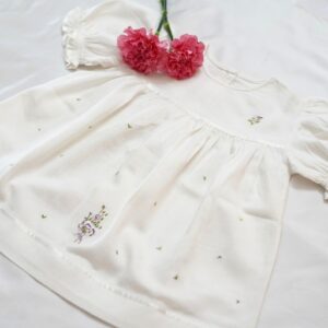 Cotton Self Woven Frocks in Lemon &White With Embroideries (1-2 Years) – view 1