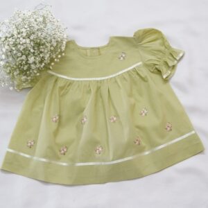 Soft Organic Cotton Baby Frocks with Embroidery & Ribbons (3–6 Months) – view 3